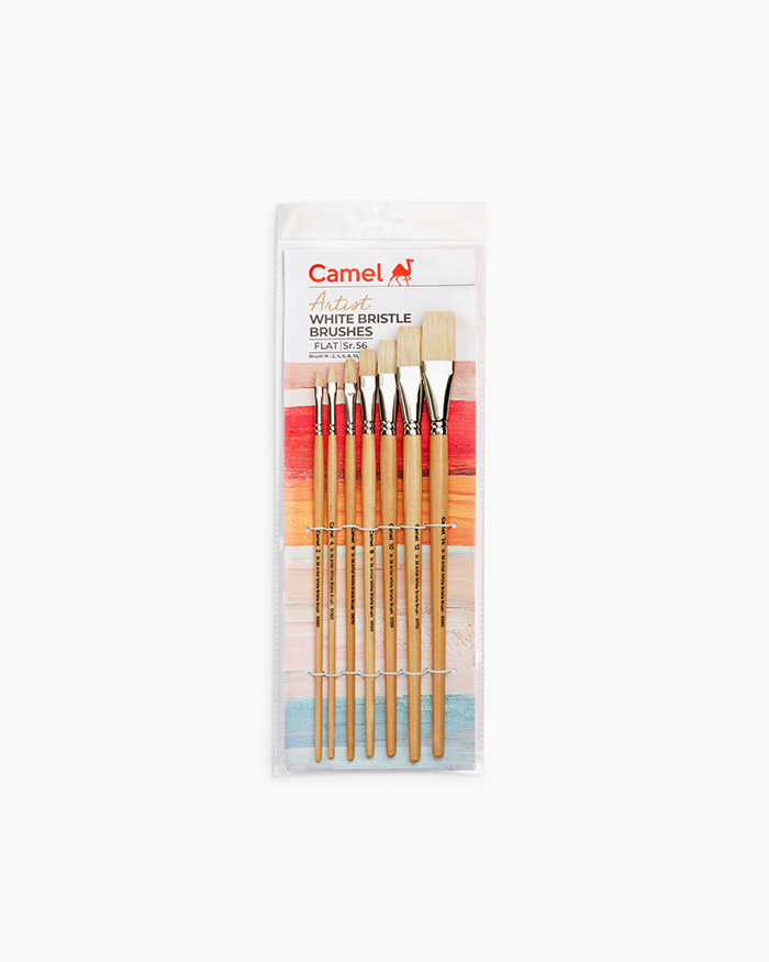 Camel White Bristle Brushes Assorted Pack, Flat - Series 56